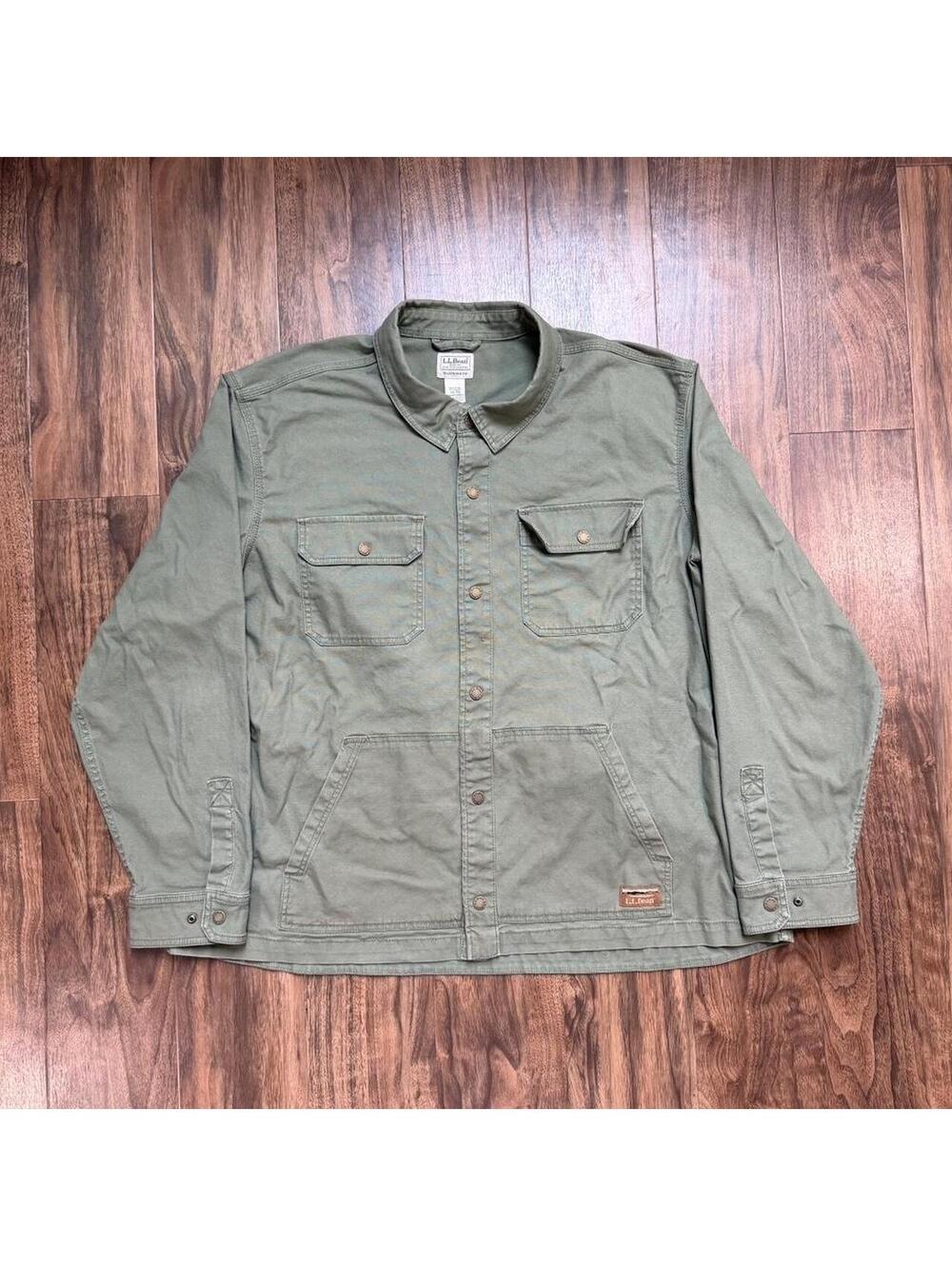 LL Bean Canvas Work Shirt Jacket Shacket Snap Button Size XXL